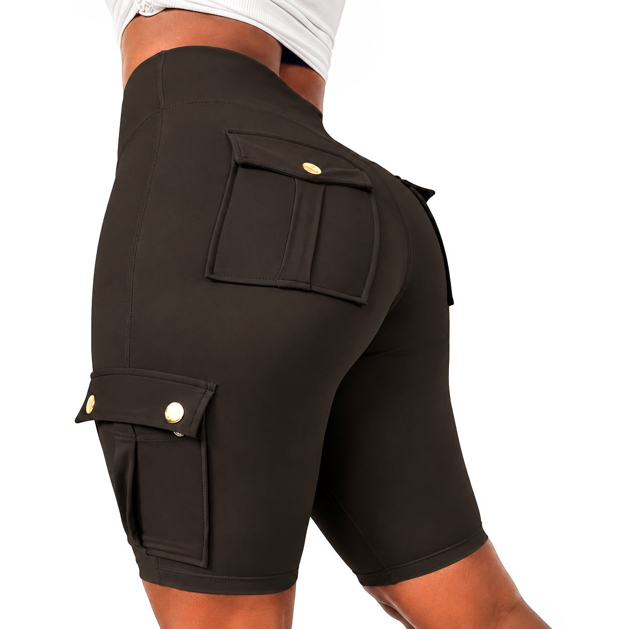 Womens Workout Shorts with Pocket Tummy Control Cargo Shorts Knee Length Butt Lifting High Waisted Biker Yoga Legging