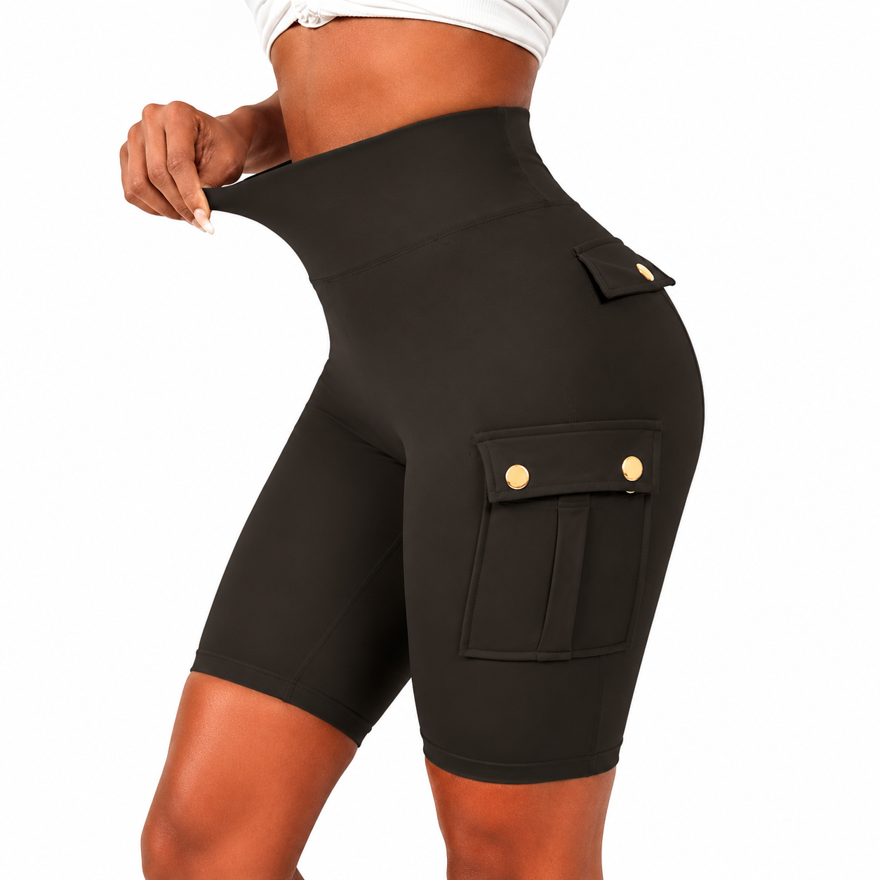 Womens Workout Shorts with Pocket Tummy Control Cargo Shorts Knee Length Butt Lifting High Waisted Biker Yoga Legging