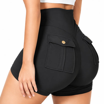 Womens Workout Shorts with Pocket Tummy Control Cargo Shorts Knee Length Butt Lifting High Waisted Biker Yoga Legging