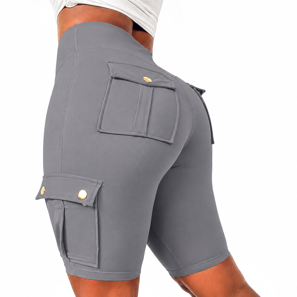 Womens Workout Shorts with Pocket Tummy Control Cargo Shorts Knee Length Butt Lifting High Waisted Biker Yoga Legging