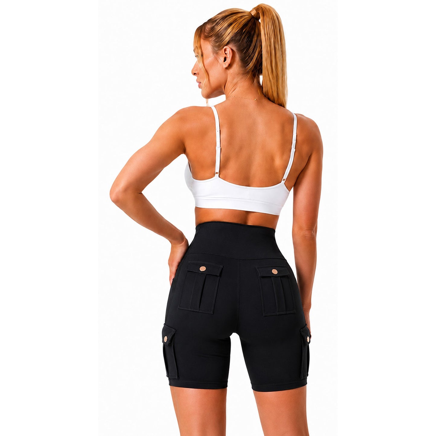 Womens Workout Shorts with Pocket Tummy Control Cargo Shorts Knee Length Butt Lifting High Waisted Biker Yoga Legging