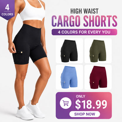 Womens Workout Shorts with Pocket Tummy Control Cargo Shorts Knee Length Butt Lifting High Waisted Biker Yoga Legging