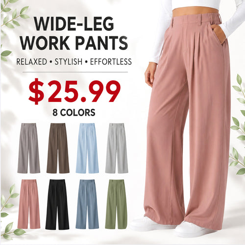 Women High Waist Waffle Knit Wide Leg Pants With Side Utility Pockets