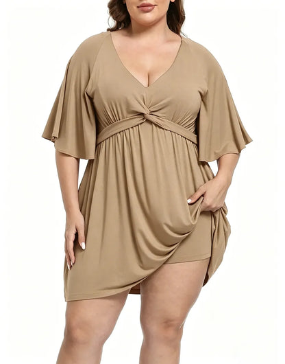 ✨Women Plus Size V-Neck Tie Waist Romper Dress With Built-In Anti-Chafing Shorts✨