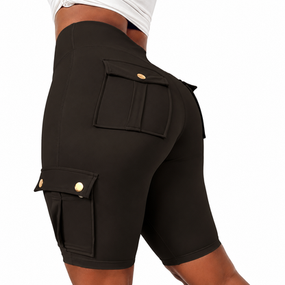 Womens Workout Shorts with Pocket Tummy Control Cargo Shorts Knee Length Butt Lifting High Waisted Biker Yoga Legging