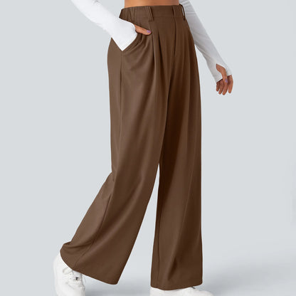 Women High Waist Waffle Knit Wide Leg Pants With Side Utility Pockets