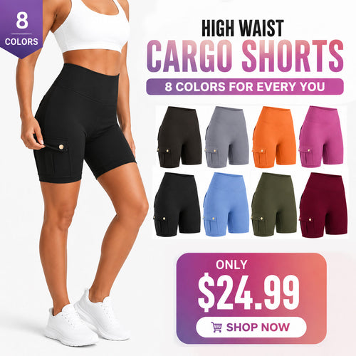 Womens Workout Shorts with Pocket Tummy Control Cargo Shorts Knee Length Butt Lifting High Waisted Biker Yoga Legging