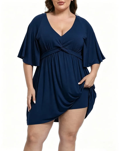 ✨Women Plus Size V-Neck Tie Waist Romper Dress With Built-In Anti-Chafing Shorts✨