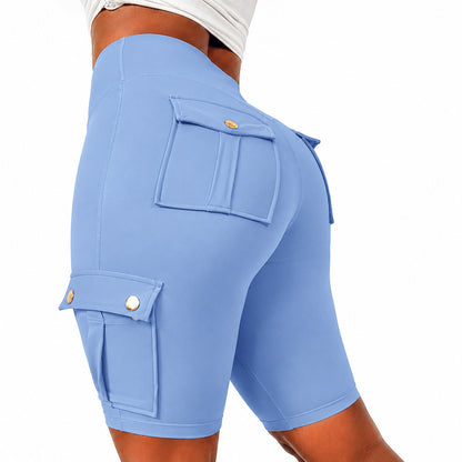 Womens Workout Shorts with Pocket Tummy Control Cargo Shorts Knee Length Butt Lifting High Waisted Biker Yoga Legging