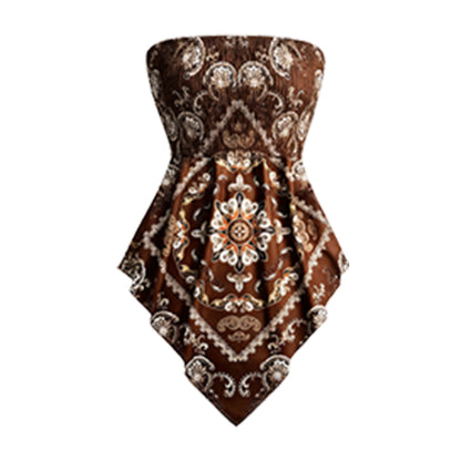 Plus Size Women's Ethnic Print Strapless Top, Bohemian Style Asymmetrical Hem Tube Top, Casual Summer Fashion Top Fit