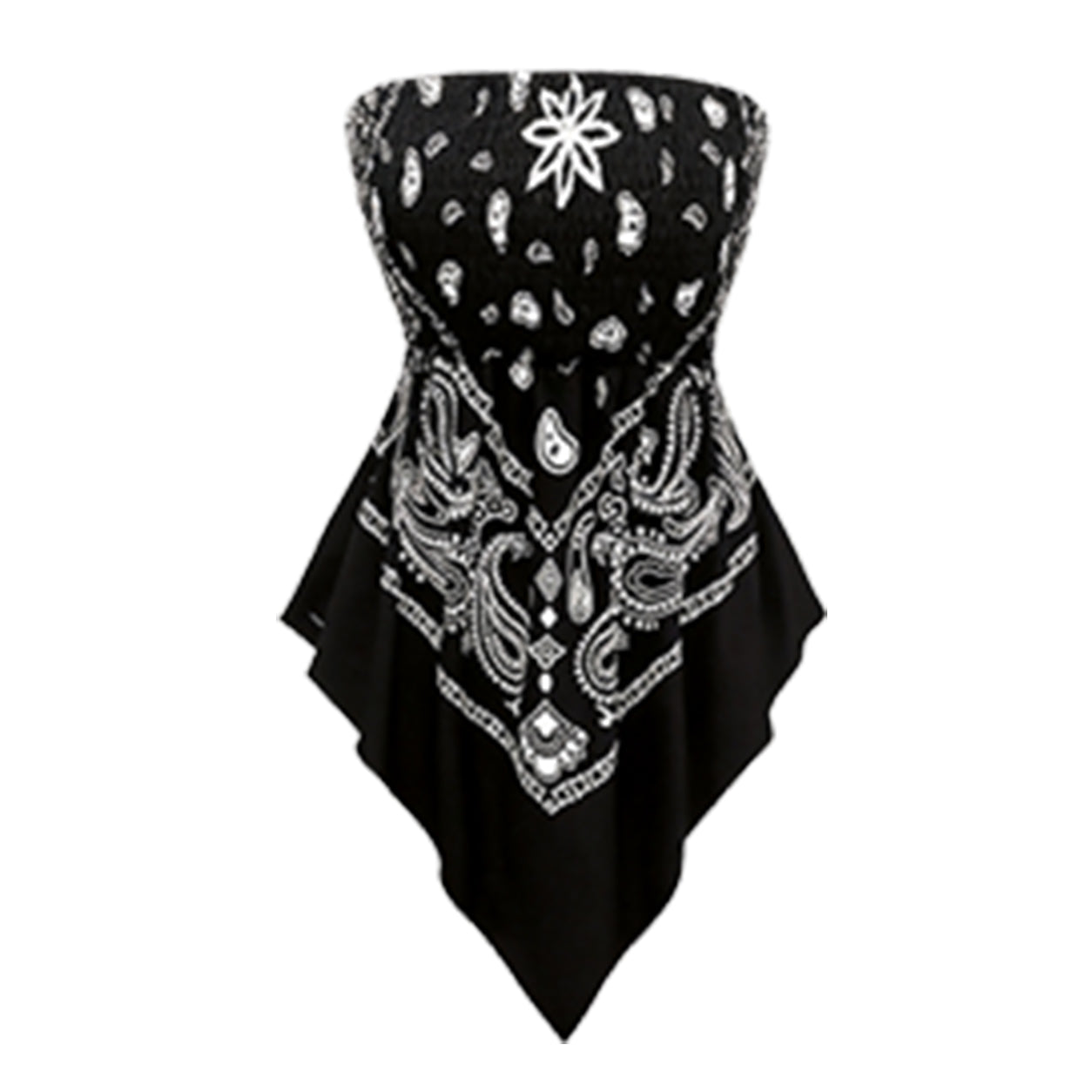 Plus Size Women's Ethnic Print Strapless Top, Bohemian Style Asymmetrical Hem Tube Top, Casual Summer Fashion Top Fit
