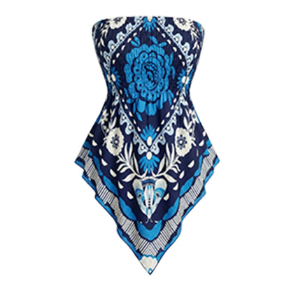 Plus Size Women's Ethnic Print Strapless Top, Bohemian Style Asymmetrical Hem Tube Top, Casual Summer Fashion Top Fit