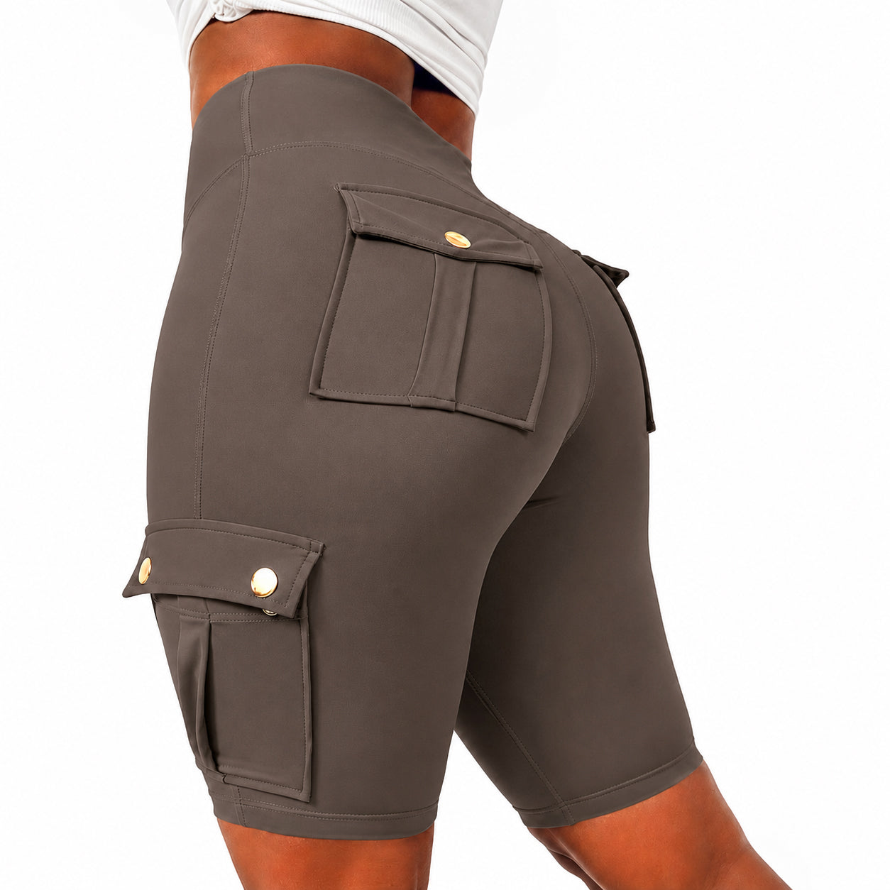 Womens Workout Shorts with Pocket Tummy Control Cargo Shorts Knee Length Butt Lifting High Waisted Biker Yoga Legging