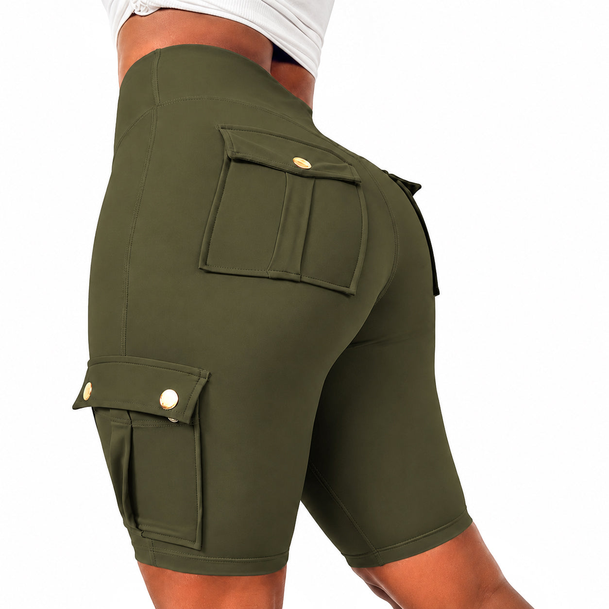 Womens Workout Shorts with Pocket Tummy Control Cargo Shorts Knee Length Butt Lifting High Waisted Biker Yoga Legging