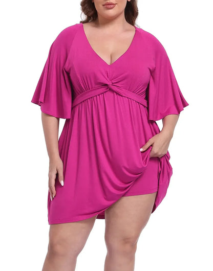 ✨Women Plus Size V-Neck Tie Waist Romper Dress With Built-In Anti-Chafing Shorts✨
